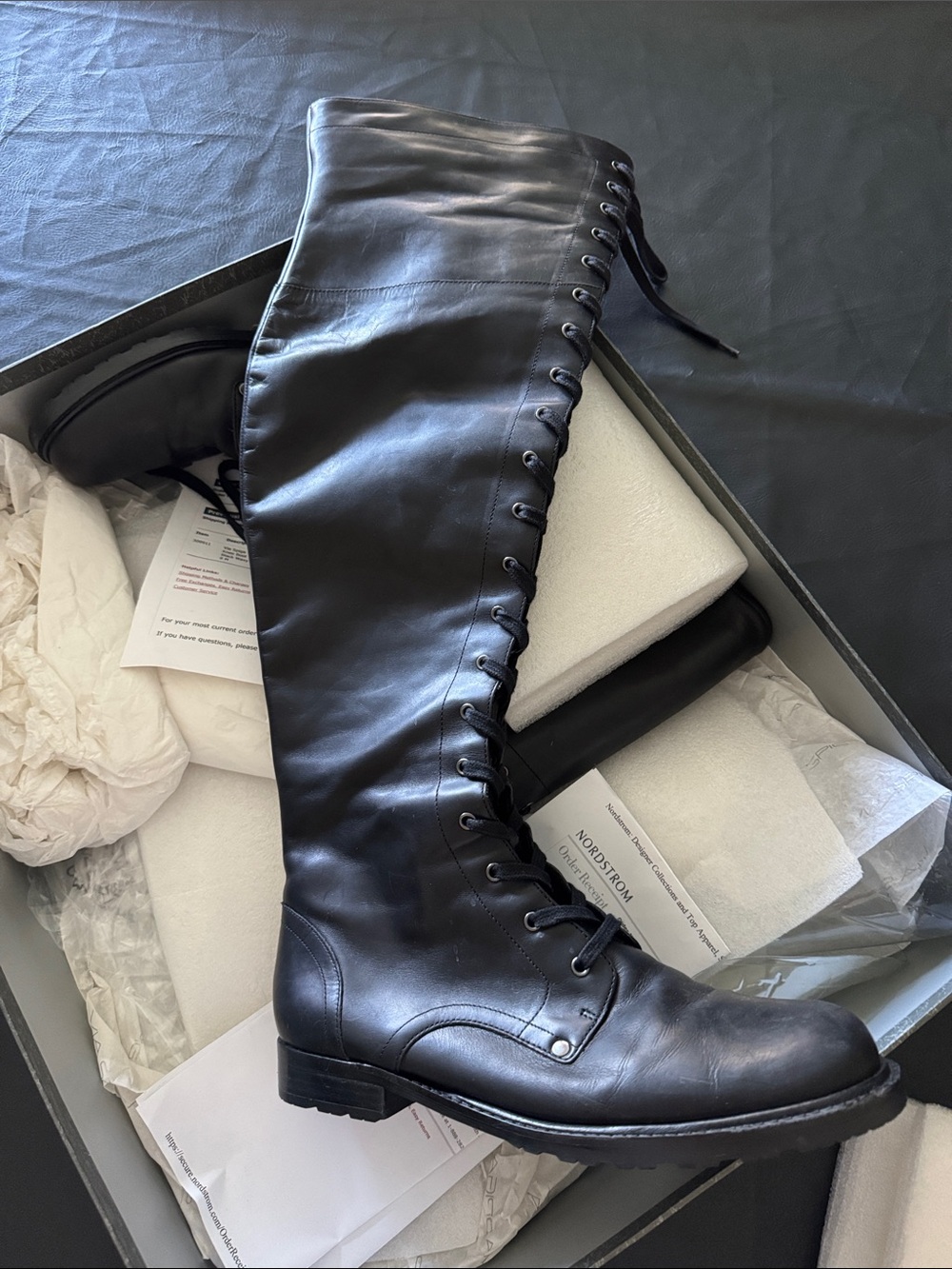 Via Spiga V-Nathan-Black Waxy over the knee lace up boot - Picture 2 of 5